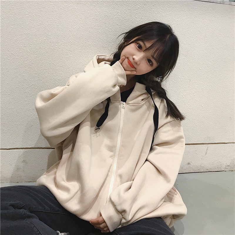 Áo Khoác Hoodie Zip Nỉ Bông Xịn Ulzzang Nữ Dáng Rộng Phong Cách Hàn Quốc - Liti shop
