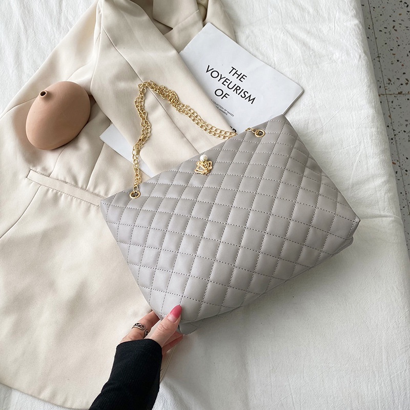 Túi Tote Đeo Vai Thêu Họa Tiết Hình Thoi Đơn Giản Thời Trang Mùa Hè 2022 Cho Nữ