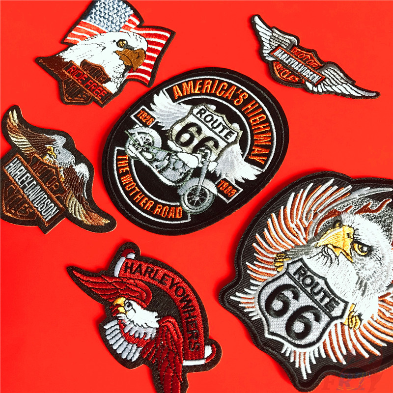 Miếng vá ủi thêu trang trí thủ công hình ảnh biểu tượng Harley Motor: The Eagle Times phong cách punk