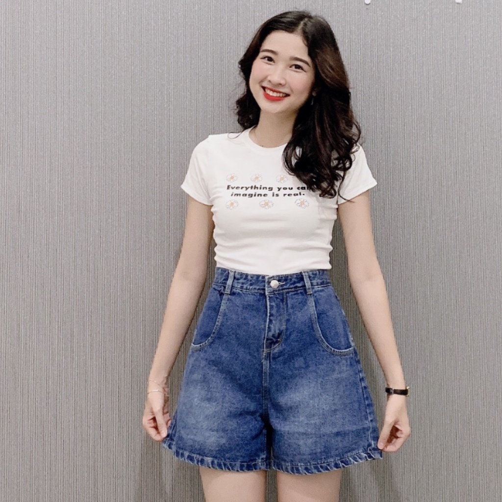 Quần short Jean Nữ, Lưng Cao Ống Rộng BigSize 60kg-80kg (JN)