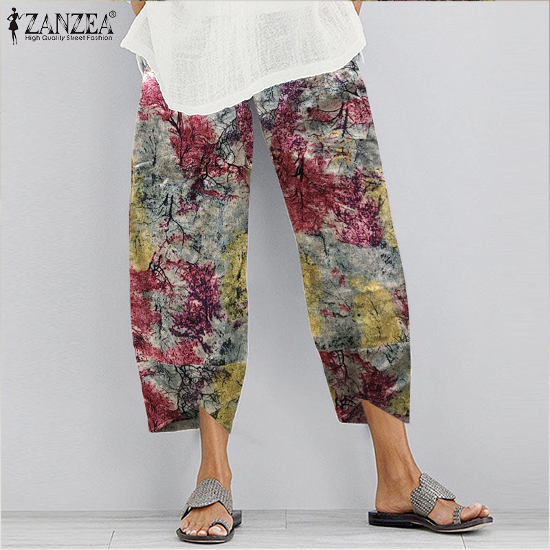 Quần dài ZANZEA dáng rộng in họa tiết phối túi đơn giản dành cho nữ | BigBuy360 - bigbuy360.vn