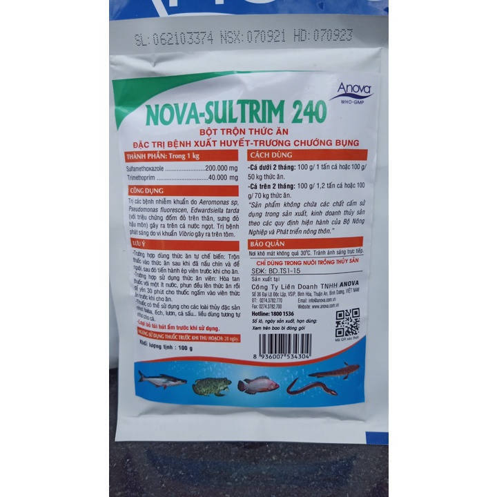 NOVA – SULTRIM 240 BỆNH XUẤT HUYẾT – TRƯƠNG CHƯỚNG BỤNG (gói 100gram)