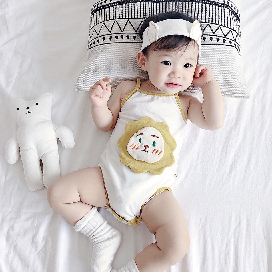 Bộ Áo Liền Quần Không Tay In Họa Tiết Hoạt Hình Thời Trang Mùa Hè Dễ Thương Cho Bé 0-18 Tháng Tuổi