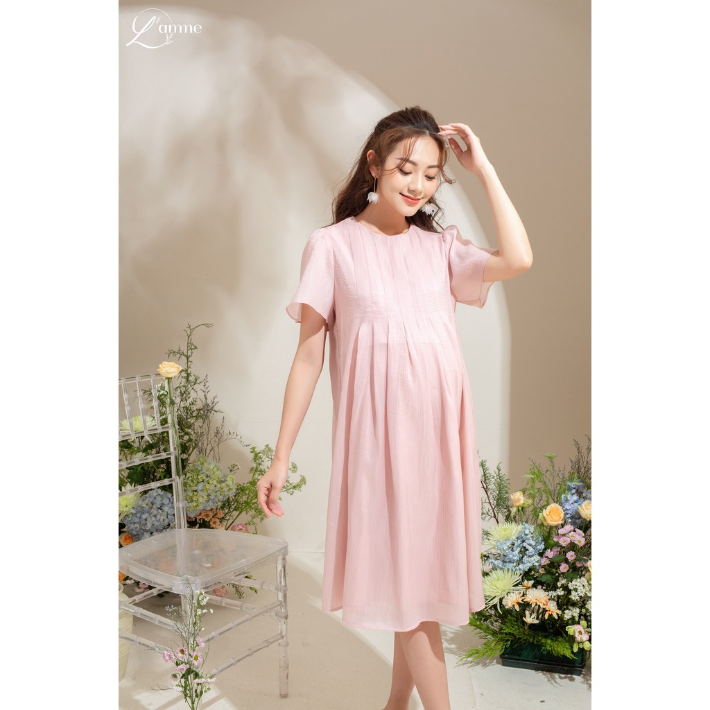 Đầm bầu PEACH DRESS kiểu dáng xếp li tạo điểm nhấn, kín đáo, lịch sự thiết kế by LAMME