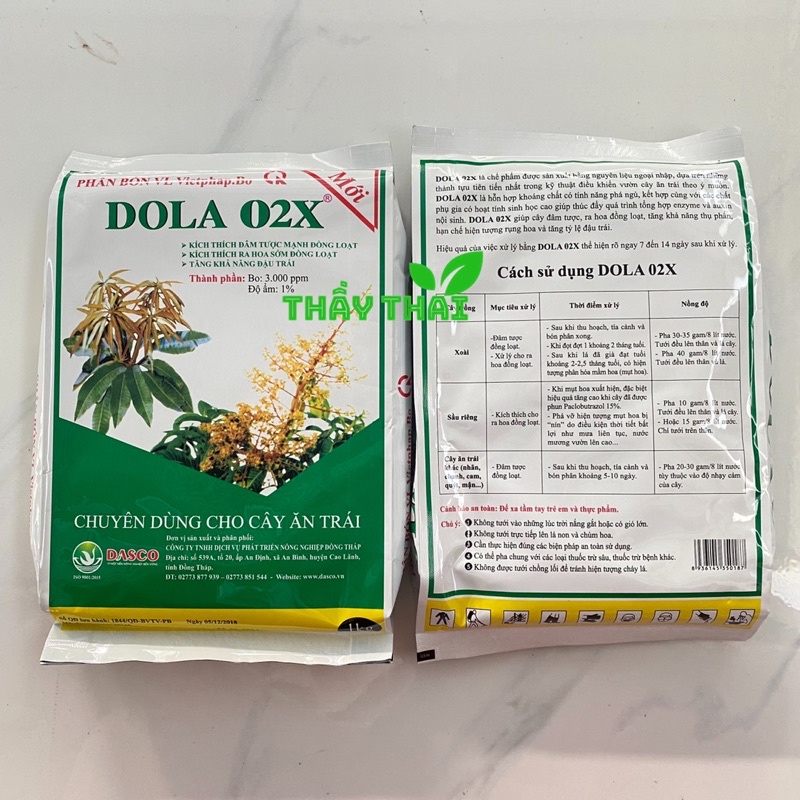Phân Bón Dola 02X Dassco - 1kg, kích thích ra hoa đồng loạt, nghịch mùa, trái mùa cây xoài, sầu riêng