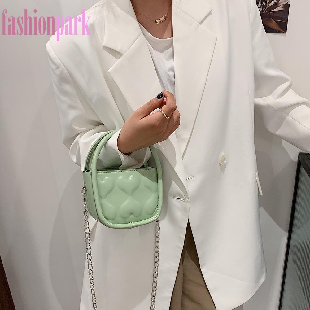 (FAS)Fashion Women Love Embossing Pure Color PU Shoulder Bag Chain Small Handbag