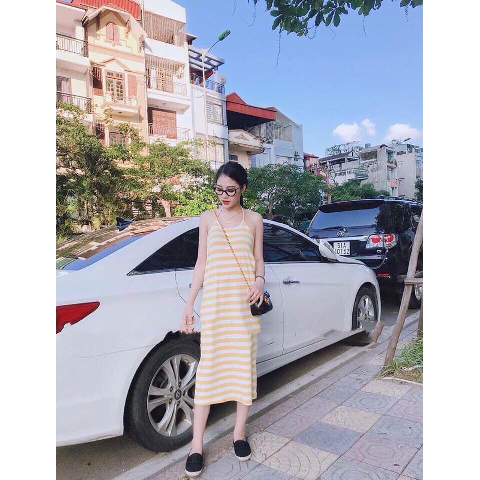 VÁY MAXI YẾM KẺ ĐAN DÂY LƯNG