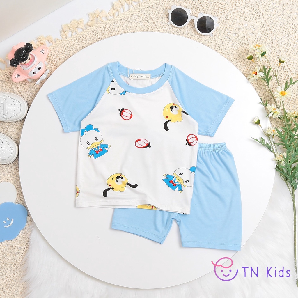 [Bé 20-32kg] Bộ Ngắn tay Thun Lạnh tay ráp lăng trắng in hinh Minky cho bé trai, bé gái từ 7-32kg [ HÀNG CHUẨN ]