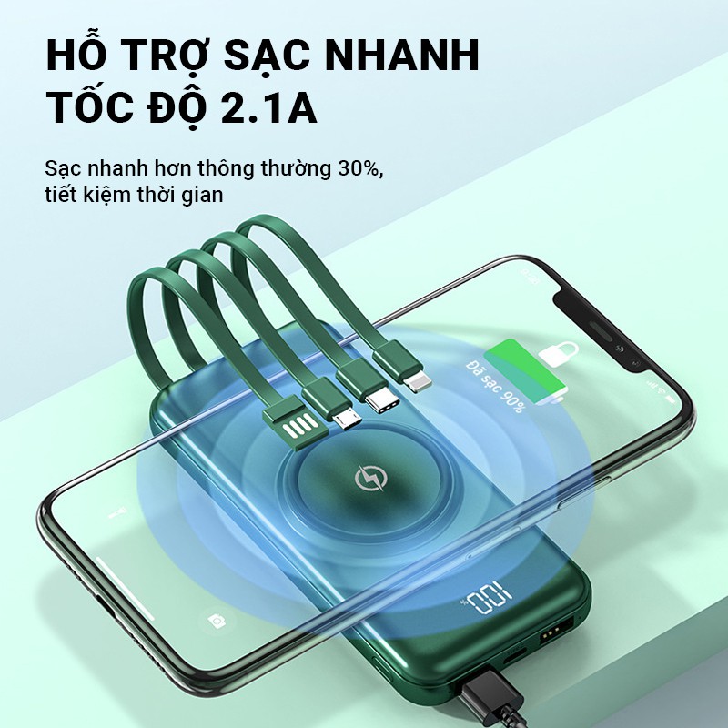 Sạc dự phòng 10000mAh 20000mAh YM-368  2.1A Sạc Nhanh Với cáp sạc Lightning Type C  tích hợp sạc không dây