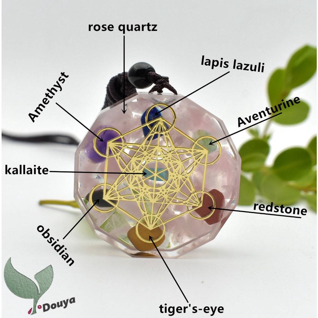 Vòng cổ Mặt Đá Thạch Anh Hồng | Khối Lập Phương Reiki Merkaba | Quà Tặng 7 Luân Xa Thiếu Niên