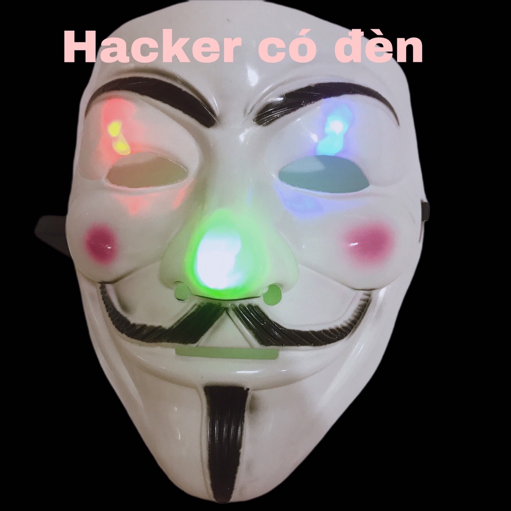 Mặt nạ Hacker Anonymous màu vàng, bạc, có đèn, mặt nạ halloween hóa hacker màu trắng, vàng bóng, cosplay lễ hội ma