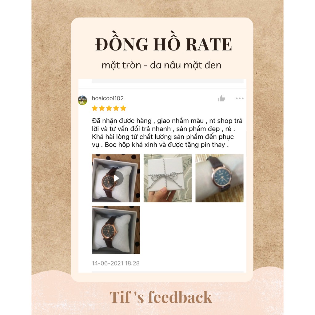Đồng hồ nữ dây da mặt nhỏ RATE TRÒN nâu mặt đen đồng hồ nữ chính hãng Watchesbytif đẹp giá rẻ size 22mm | BigBuy360 - bigbuy360.vn