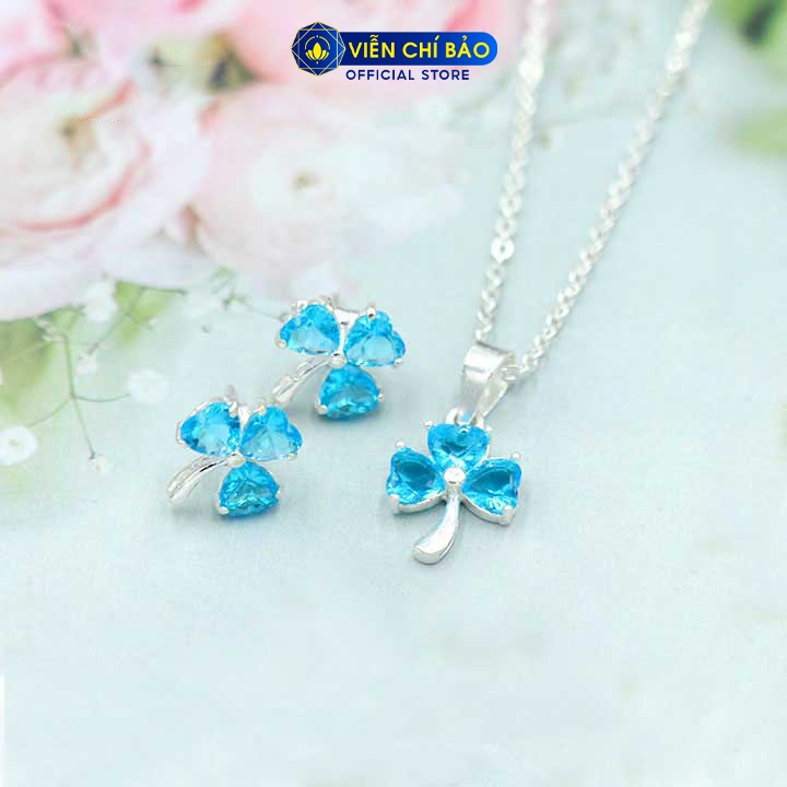 Vòng cổ bạc nữ mặt Cỏ Ba Lá xanh dương bạc 925 thời trang phụ kiện trang sức nữ thương hiệu Viễn Chí Bảo M400290-XD