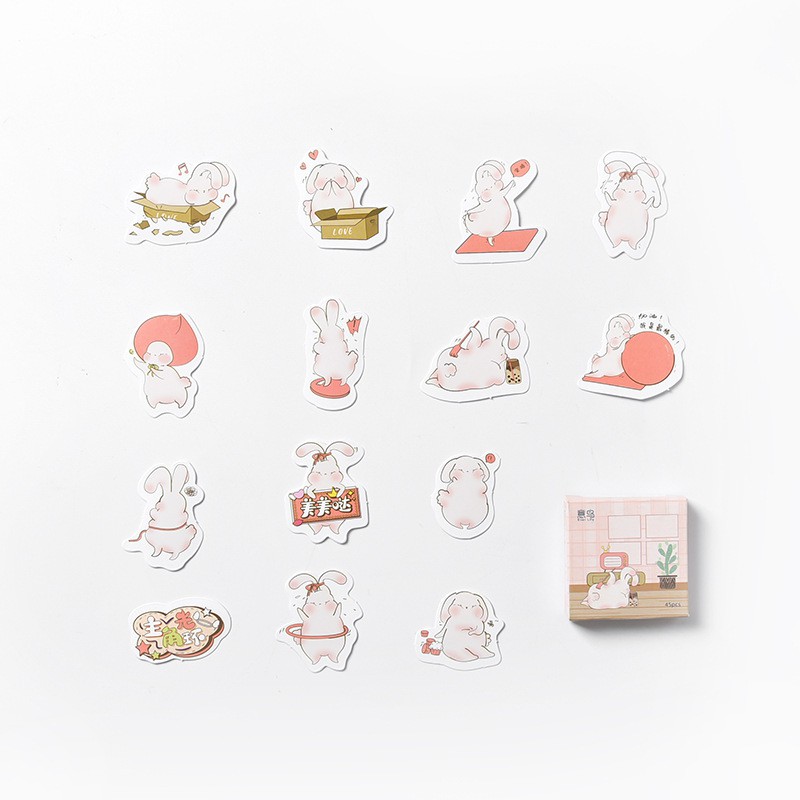 Bộ sticker/ Hình dán Hình Thỏ Hồng (45 Hình)