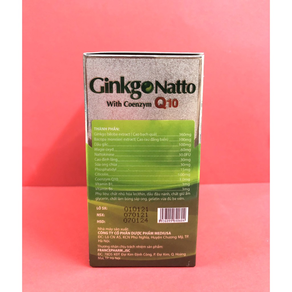 Viên bổ não Ginkgo Natto Q10 xanh (hộp 100 viên)