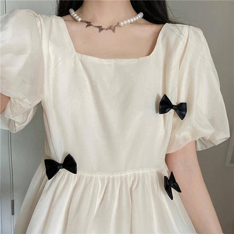 Đầm Tay Phồng Cổ Vuông Màu Trắng Phong Cách Pháp Thời Trang Hè Xinh Xắn Cho Nữ