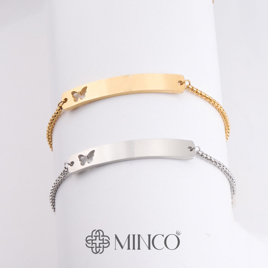Lắc tay khắc tên Nữ Minco Accessories kiểu dáng xích xoắn sợi nhỏ hai màu vàng bạc phong cách Hàn Quốc LT61