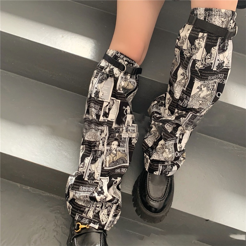 Xiangbao Giày Bốt Cao Đến Đầu Gối In Họa Tiết Anime Tokyo Geisha Phong Cách Punk Gothic Nhật Bản Harajuku Ấm Áp Cho Nữ