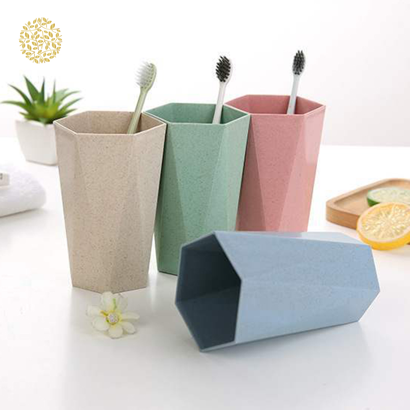 Cốc đựng bàn chải đánh răng bằng sợi rơm lúa mì thiết kế cạnh khối kim cương
