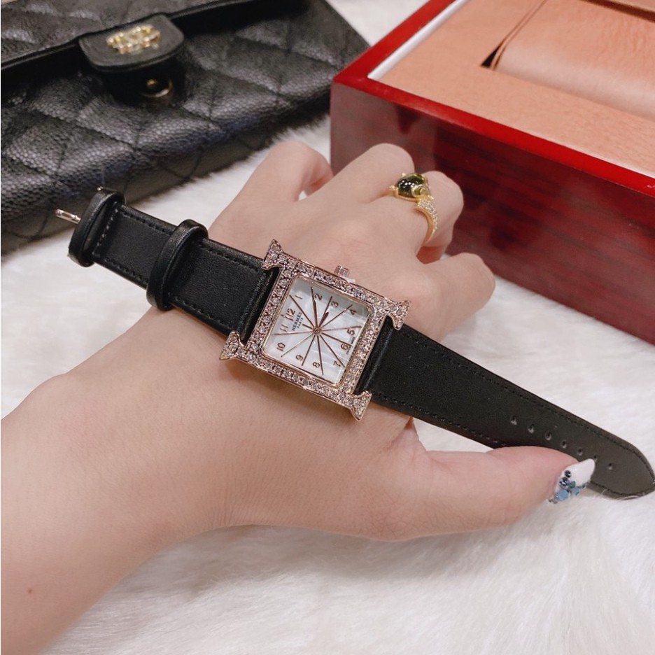 Đồng hồ nữ hermes mặ vuông, hàng full box, thẻ bảo hành 12 tháng - Dongho.HM