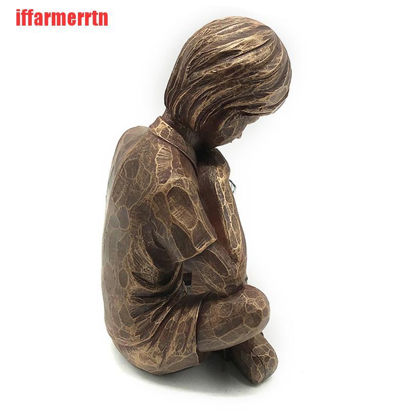 {iffarmerrtn}Glimpse Of God Boy Statue Easter Garden Decoration Resin Ornament With LED Light NZM