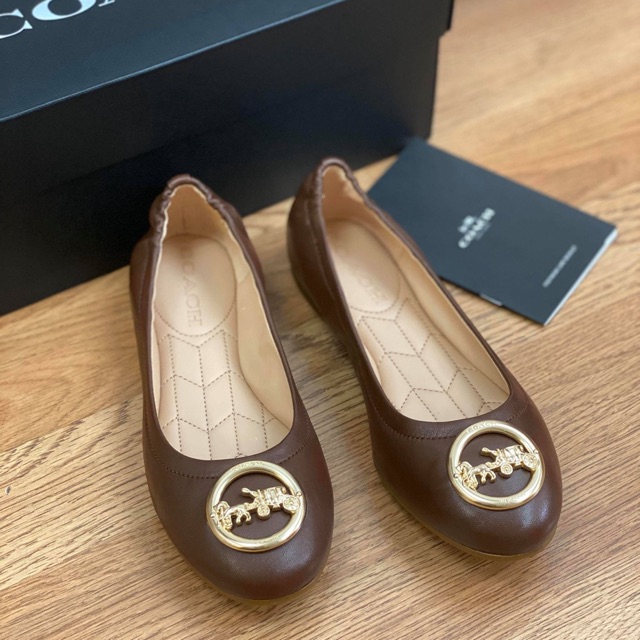 Giầy búp bê Coach da mềm nâu bò size 5 và 5.5