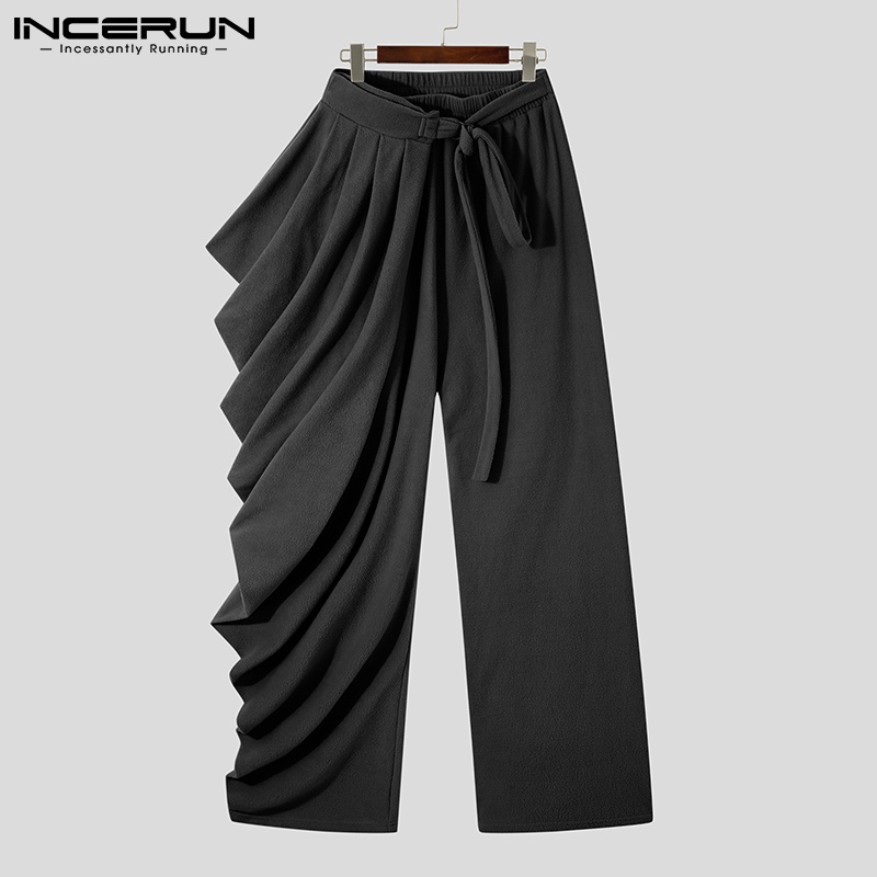 Quần dài INCERUN dáng rộng lưng thun phối dây rút thiết kế độc đáo thời trang cá tính cho nam