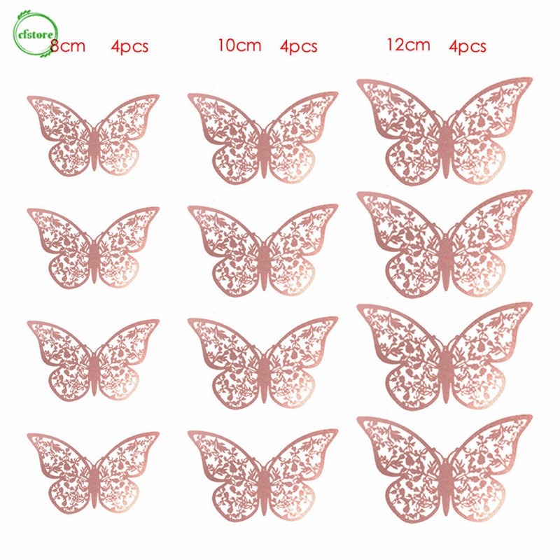 CF 12Pcs/lot 3D 4 Colors Hollow Butterfly Wall Stickers Living Room Bedroom Stickers Home Decor