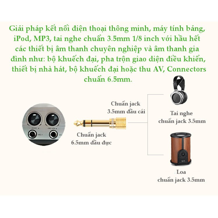 jack chuyển đổi âm thanh 3.5mm sang 6.5mm - đầu chuyển 3.5mm sang 6.5mm