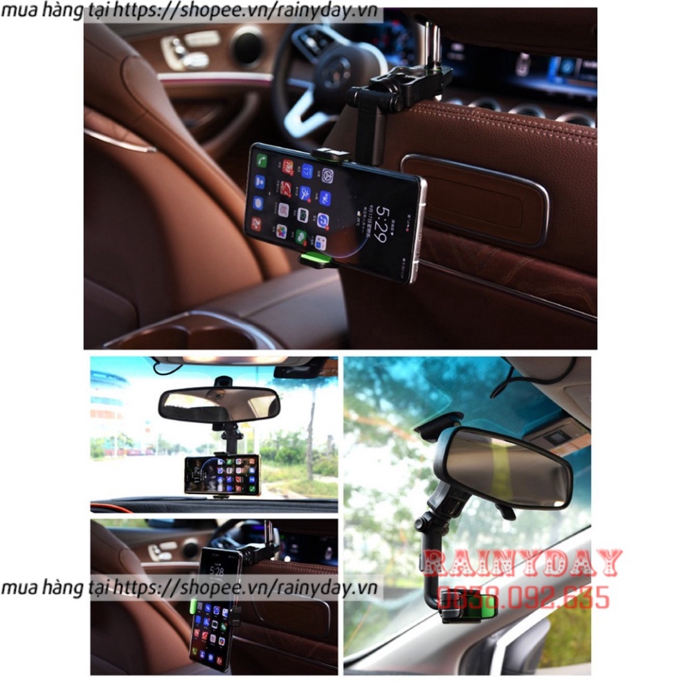 Giá đỡ kẹp điện thoại gắn gương chiếu hậu ô tô xoay 360 phụ kiện dành cho xe hơi ô tô