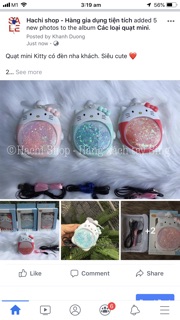QUẠT MINI CÓ ĐÈN HÌNH KITTY SIÊU KUTE