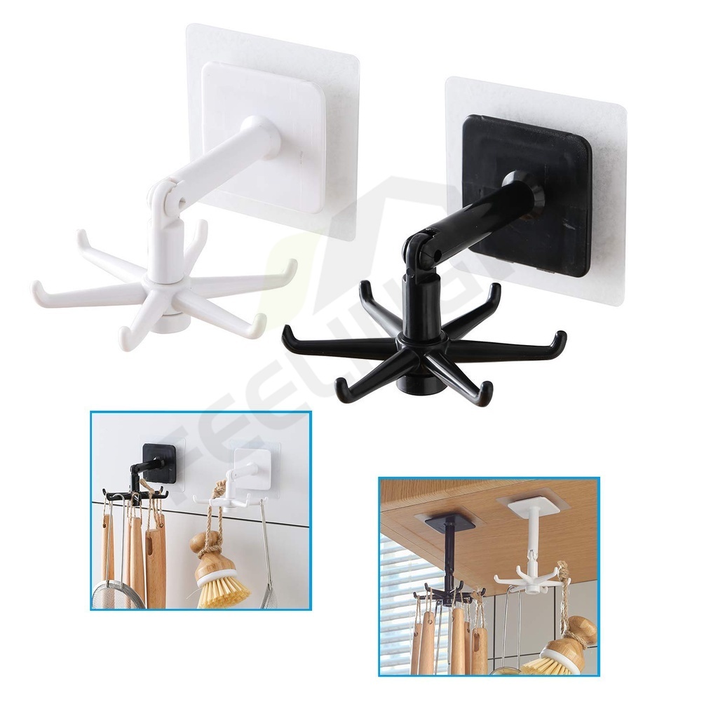 FEELING 360° Móc Treo Đồ Dạng Lật Dọc Dán Tường Đa Năng Xoay 360 Độ Không Đục Lỗ Chống Nước Sắp Xếp Gọn Gàng Cho Nhà Bếp