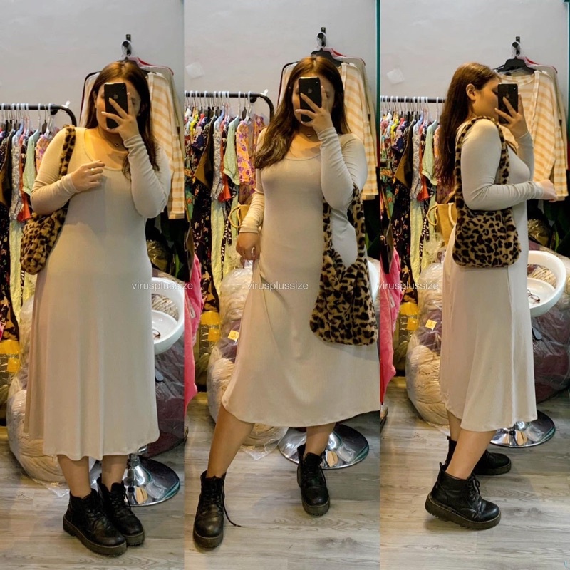 Đầm mango xịn bigsize thun gân midi