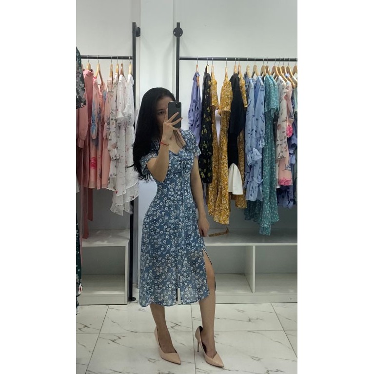 Đầm du lịch, nhún ngực, xẻ tà 1 bên 2 màu họa tiết hoa đủ 4 size e-1227 | BigBuy360 - bigbuy360.vn