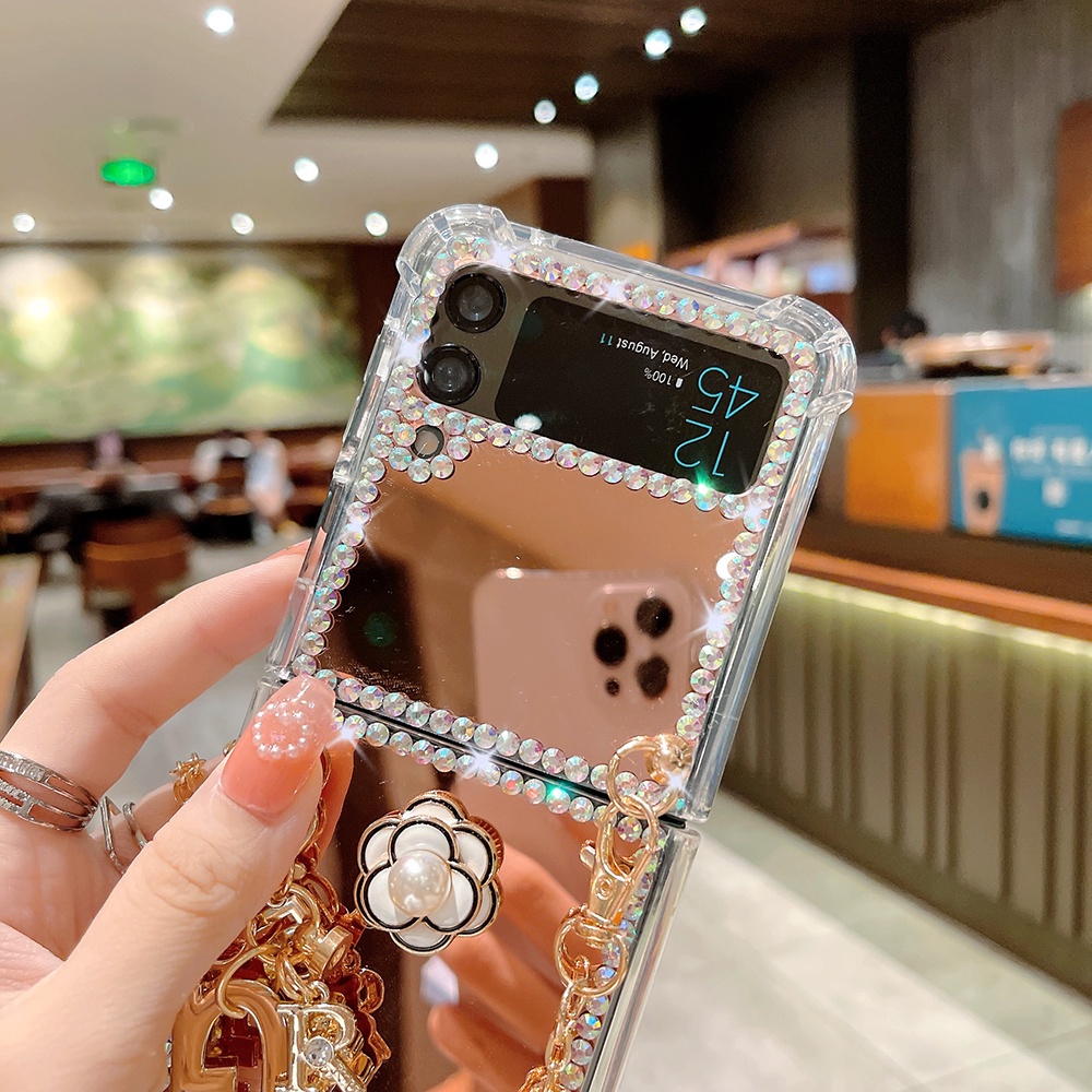 Ốp Điện Thoại Chống Sốc Tráng Gương Đính Đá Lấp Lánh Thời Trang Cho Samsung Galaxy Z Flip 3 4 5G