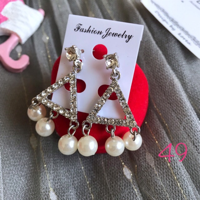 FREESHIP❤️Bông Tai Đính Đá và Hạt Hình Tam Giác M49
