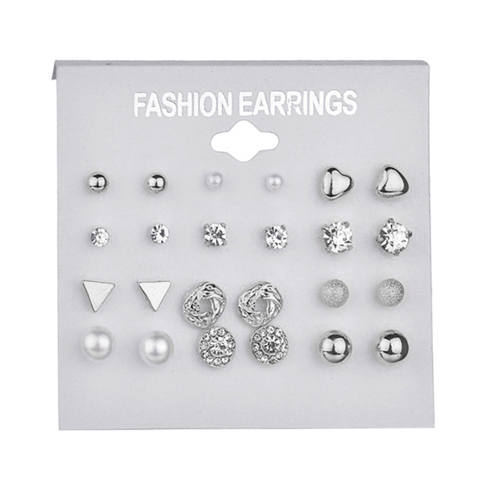 Set 12 Đôi Bông Tai Đính Đá Zircon Giả Kim Cương Hình Vuông / Trái Tim