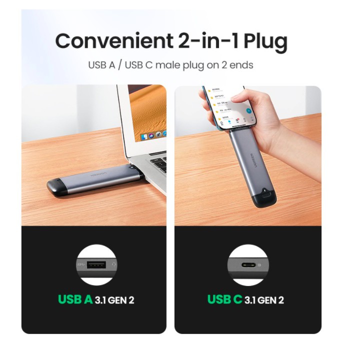 Bộ chuyển đổi Ugreen 70532 70533 SSD M.2 NGFF SATA / NVMe PCIe 2 trong 1 | BigBuy360 - bigbuy360.vn