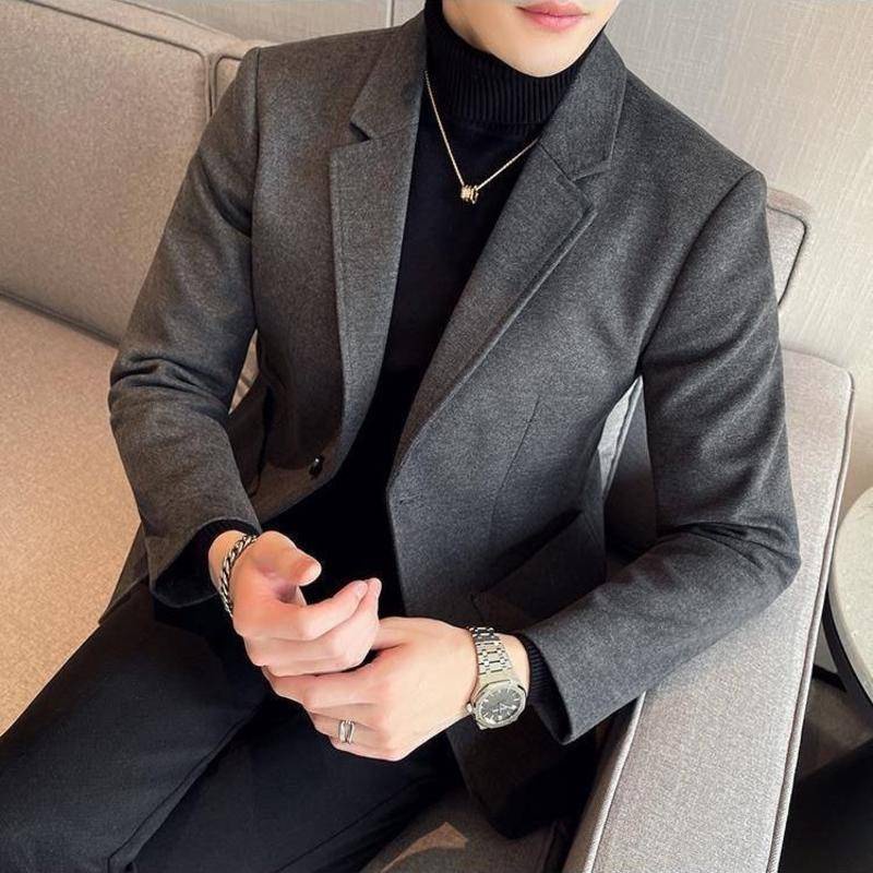 Áo Khoác blazer Len Ôm Dáng Phong Cách Doanh Nhân Hàn Quốc Đơn Giản Vừa Vặn Cho Nam