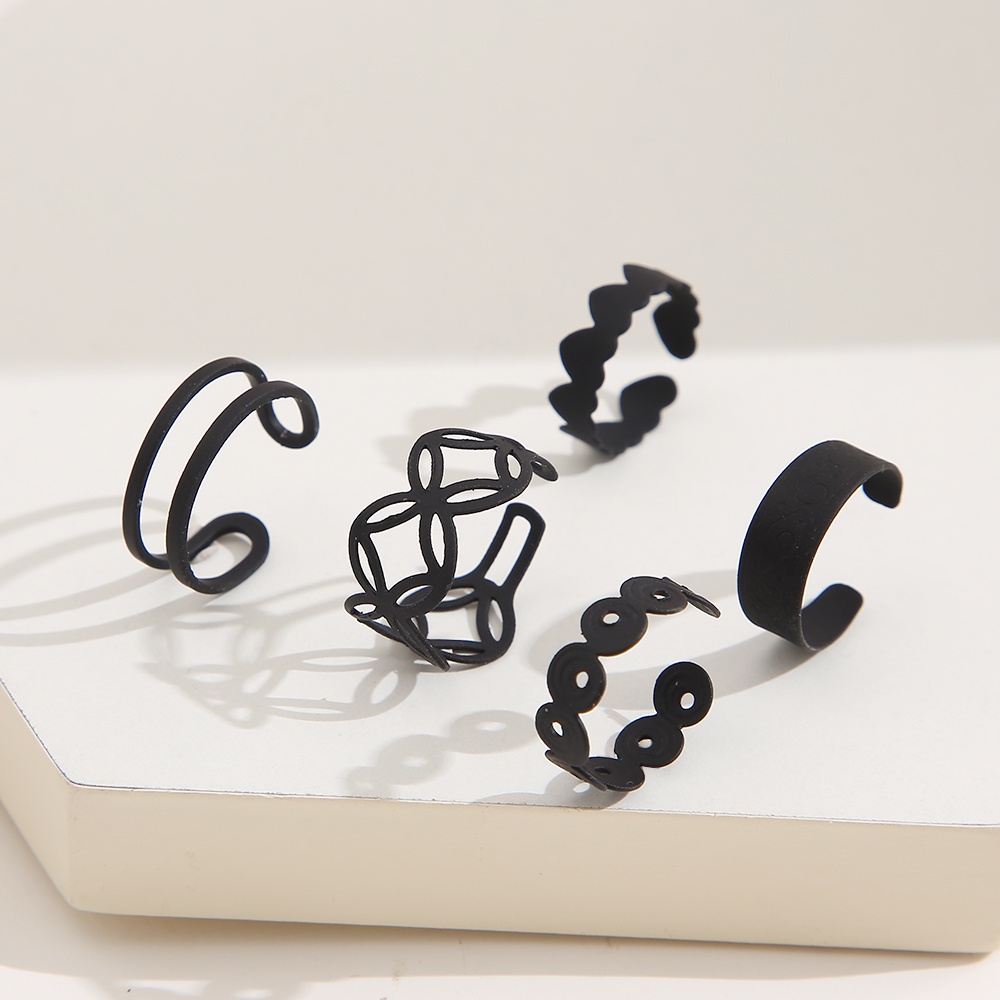 iF YOU Bộ 5 Nhẫn Hình Học Màu Đen Phong Cách Cổ Điển Thời Trang Cho Nữ