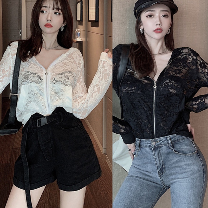 Áo Khoác Ren Ngắn Tay Dài Có Mũ Trùm Dành Cho Nữ Đi Biển