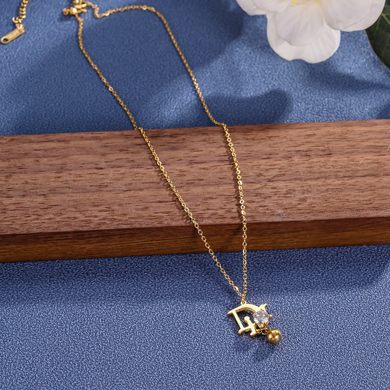 Dây chuyền mạ vàng hồng 18k mặt chữ d đính đá zircon chống nước chống mồ hôi không phai màu làm quà tặng