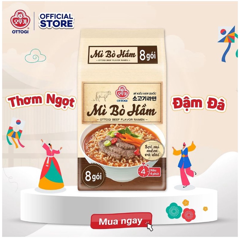 Mì Bò Hầm - Mì Kiểu Hàn Quốc Ottogi Lốc 8 gói - HAPPY HOUSE