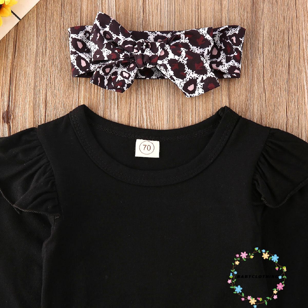 ღWSVღNewborn Baby Girl Autumn Winter Long Sleeve Romper Bodysuit Leopard Skirt Headband Outfits Set