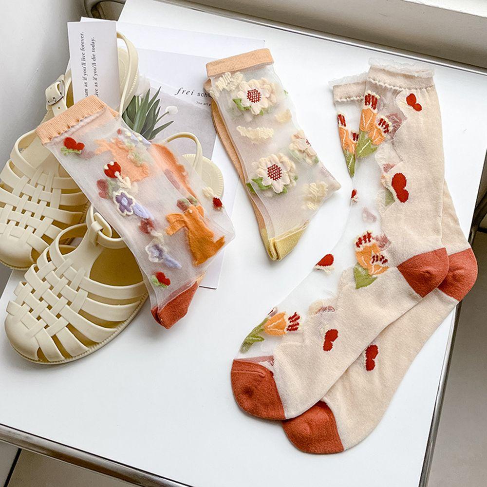 Vớ Lụa Nylon Siêu Mỏng Mặt Kính In Họa Tiết Hoa Phong Cách Nhật Bản Cho Nữ
