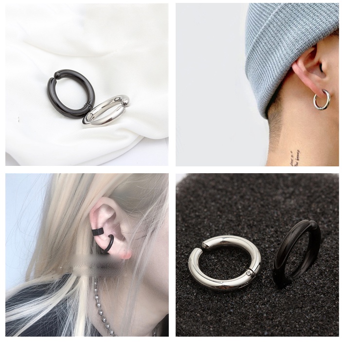 Đôi bông tai dạng kẹp hình tròn không cần xỏ lỗ thời trang unisex
