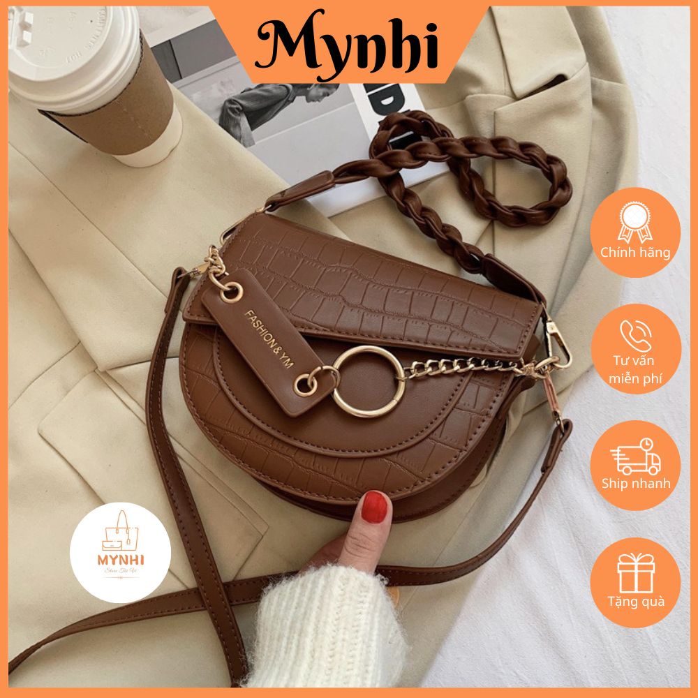 Túi xách nữ đeo chéo MYNHI túi kẹp nách tròn nắp lệch MN152