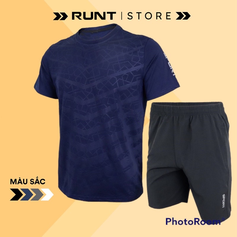 Bộ thể thao nam thun lạnh Sport, bộ thun nam mặc mát co giãn thấm mồ hôi ép vân 3D New22 RunT- Xanh than