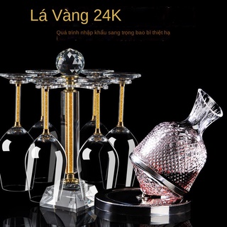 Bộ ly rượu vang đỏ lá vàng 24K cao cấp ly pha lê gia dụng ly pha lê xoay ngăn đựng ly decanter