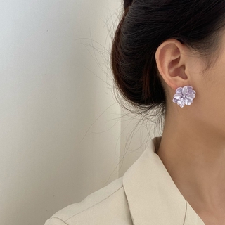 Khuyên Tai Hoa Tím Mạ Bạc Đính Đá Pha Lê Tím